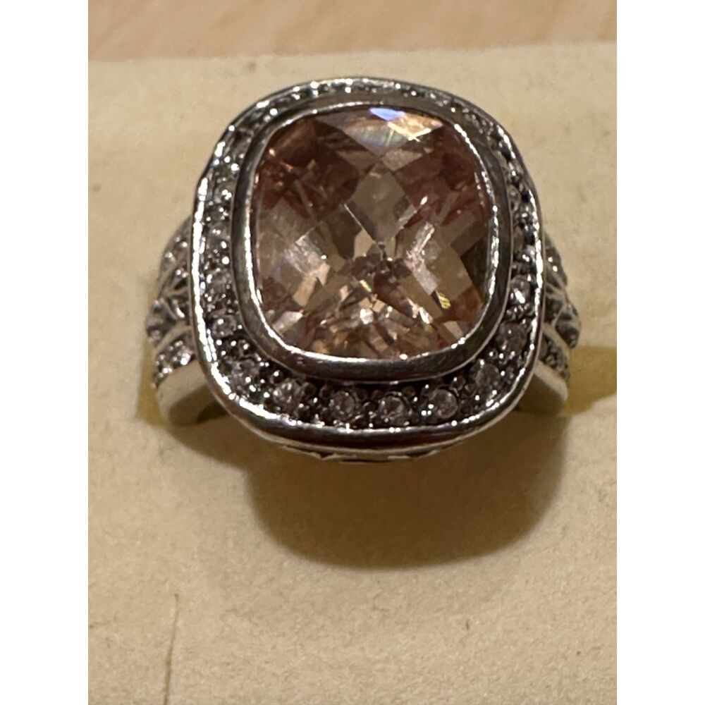 Vintage Champagne Topaz Cushion Cut Halo Statement Cocktail Ring Size 6